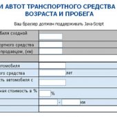 Расчет стоимости автотранспортного средства в зависимости от стоимости и пробега